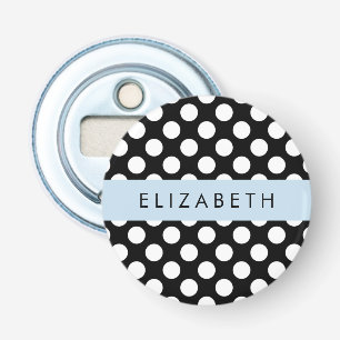 Décapsuleur Pois noirs et blancs, pointillés, Votre nom