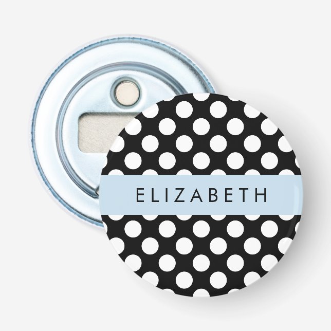 Décapsuleur Pois noirs et blancs, pointillés, Votre nom (Devant)