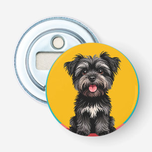 Décapsuleur Portrait de chiot terrier noir et gris joueur