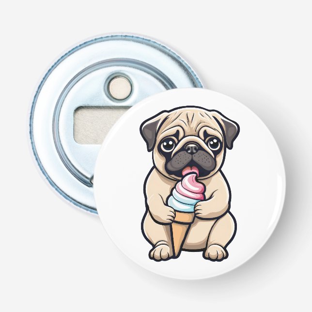Décapsuleur Pug léchant de la glace (Devant)
