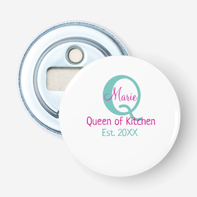 Décapsuleur Queen of cuisine monogramme vert rose simple minim (Devant)