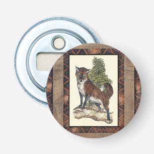 Décapsuleur Renard rustique sur un tronc d'arbre