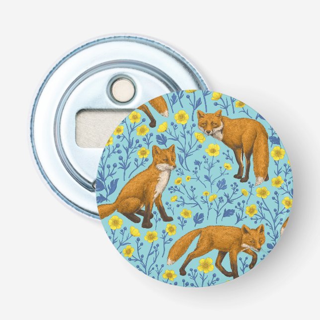 Décapsuleur Renards et papillons sur le bleu de la piscine (Devant)