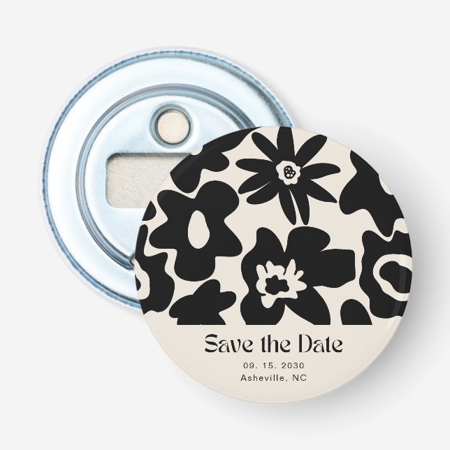 Décapsuleur Retro Boho Floral Wedding Enregistrer la date (Devant)