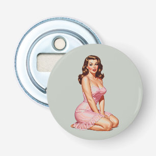 Décapsuleur Retro Brunette Pin-up Girl en rose