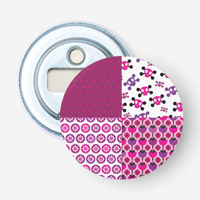 Décapsuleur Rétro point de polka de crâne de fleur (Devant)