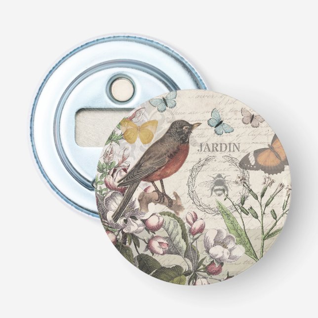 Décapsuleur Robin Elegant Bird Butterfly French Art (Devant)
