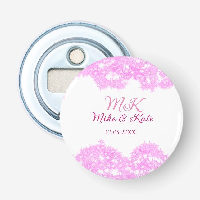 Décapsuleur rose ajouter nom de couple date monogramme parties (Devant)