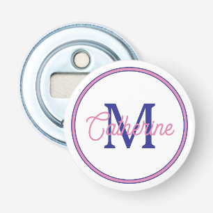 Décapsuleur Rose et Bleu Marine Élégant Monogramme Simple