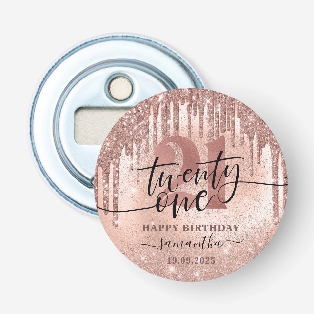 Décapsuleur Rose Gold Faux Parties scintillant & Foil 21e anni (Devant)