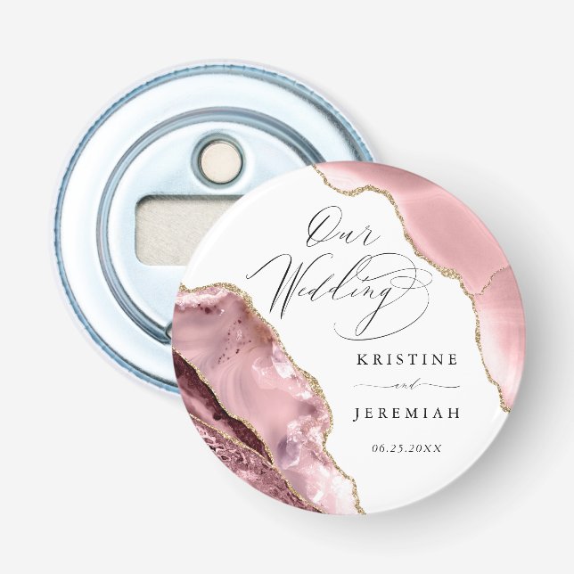 Décapsuleur Rose Parties scintillant or noir Script Mariage de (Devant)