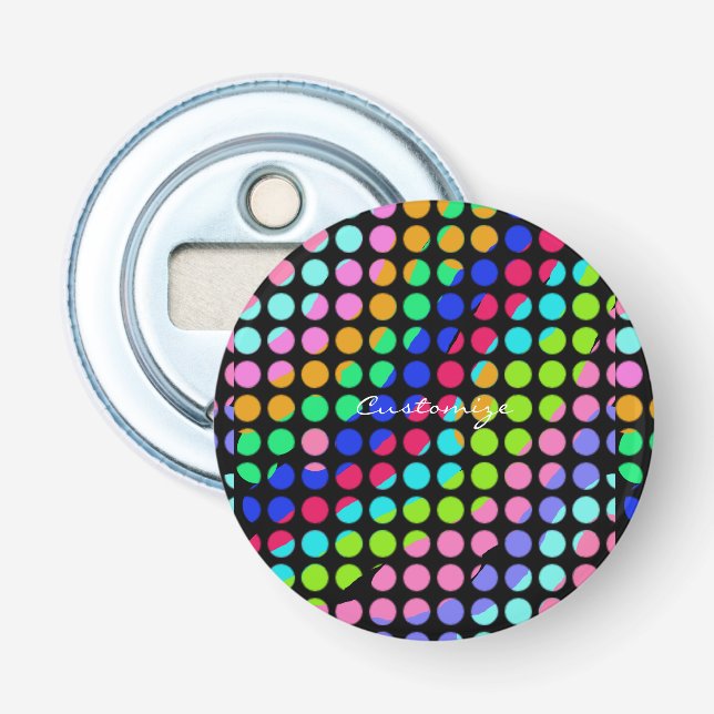 Décapsuleur rose, polka+points, bleu, rouge, vert, motif, pers (Devant)