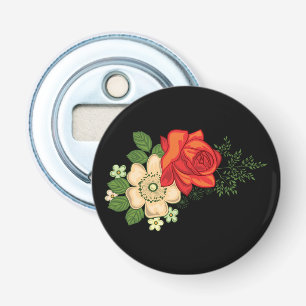 Décapsuleur Rose rouge et marguerites Arrière - plan noir