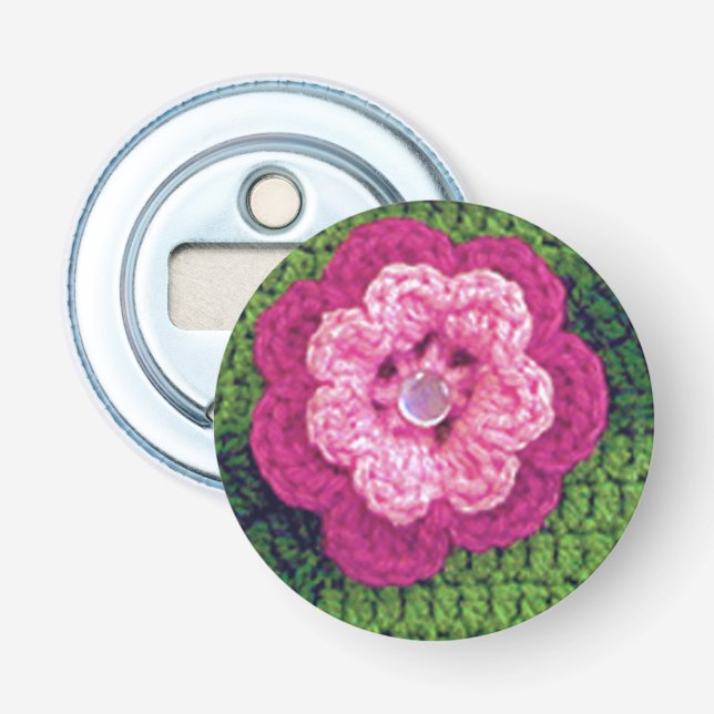 Décapsuleur Rosée Fleur rose Naturel Crochet Vert Imprimer (Devant)