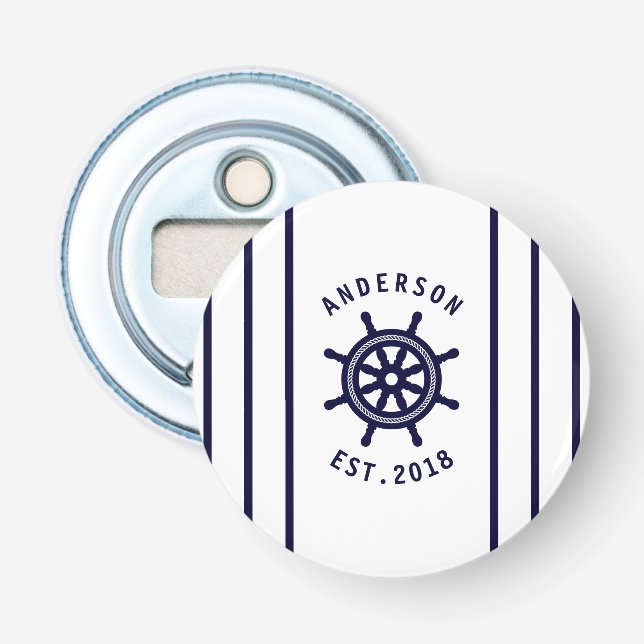 Décapsuleur Roue Nautique Moderne Et Bleu Marine Sur Mesure (Devant)