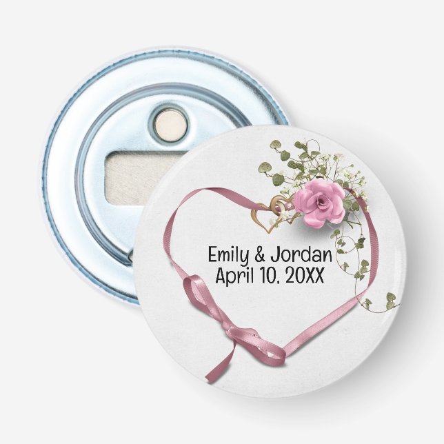 Décapsuleur Ruban cardiaque mariage et anneaux cardiaques (Devant)