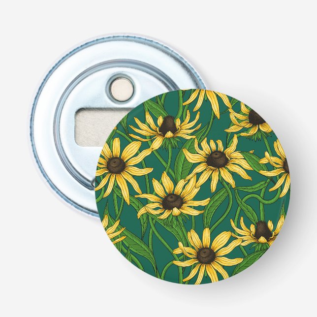 Décapsuleur Rudbekia jaune sur vert foncé (Devant)