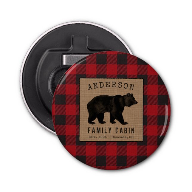 Décapsuleur Rustic Bear Family Cabine Red Buffalo Plaid Burlap (Devant)