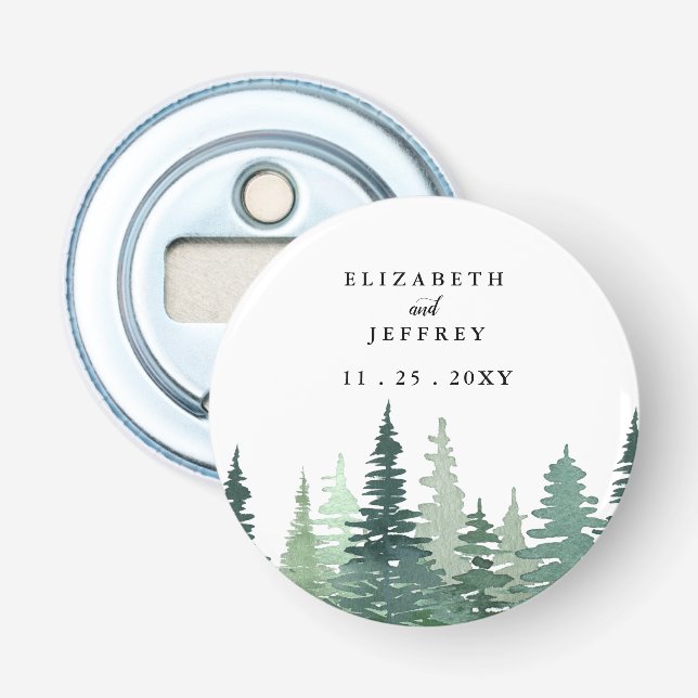 Décapsuleur Rustic Watercolor Pine Forest Mariage d'hiver (Devant)