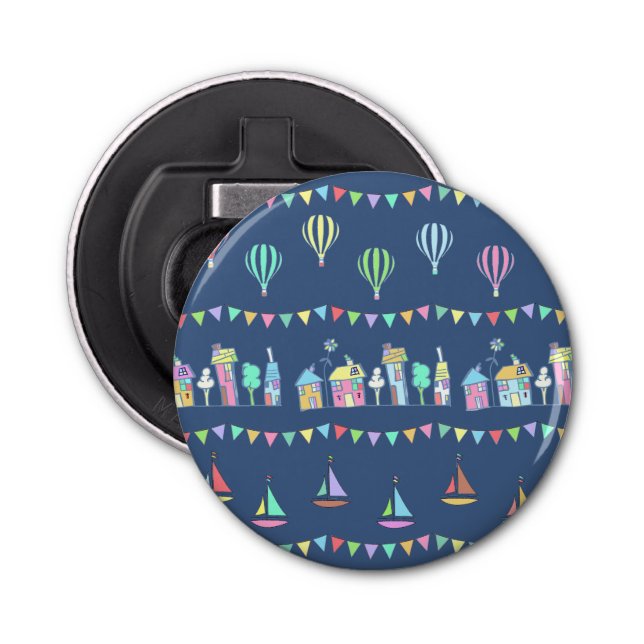 Décapsuleur Seaside Town Sail Boats and Bunting Pattern Blue (Devant)