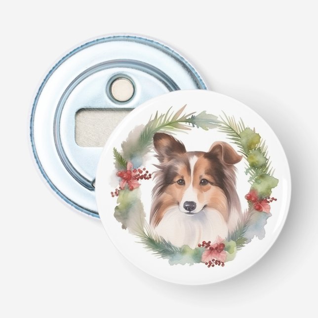 Décapsuleur Shetland Sheepdog Christmas Wreath Festive Pup (Devant)
