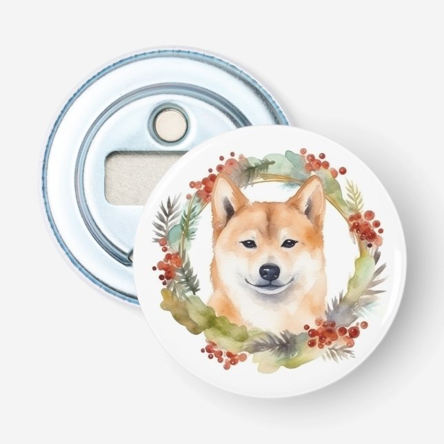 Décapsuleur Shiba Inu Festive de la couronne de Noël Coupe (Devant)