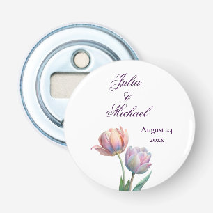 Décapsuleur Suite de mariage aux tulipes pastel avec typograph