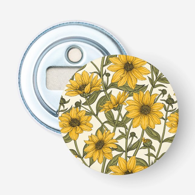 Décapsuleur Sunroot, tournesol sauvage sur blanc (Devant)