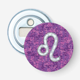 Décapsuleur Symbole Leo Zodiac sur Camo numérique Fuchsia rose