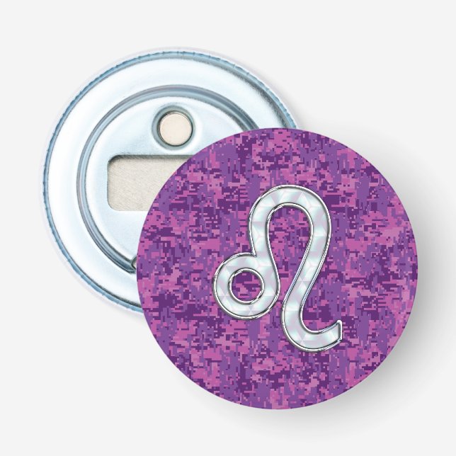 Décapsuleur Symbole Leo Zodiac sur Camo numérique Fuchsia rose (Devant)