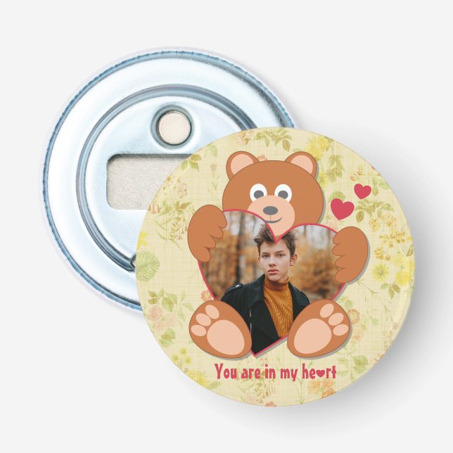 Décapsuleur Teddy Bear Holding Heart Photo Saint-Valentin (Devant)