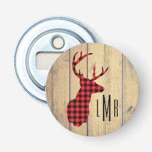 Décapsuleur Tête de cerf - Monogramme rustique à plaque rouge