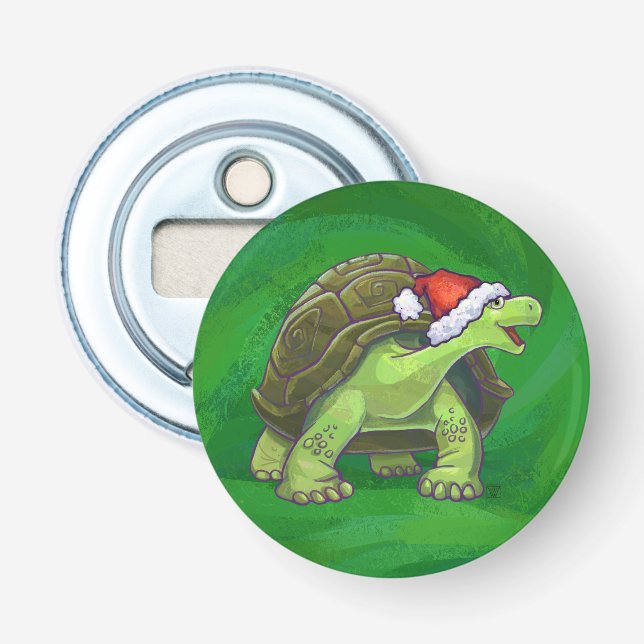 Décapsuleur Tortue à Santa Chapeau sur Vert (Devant)