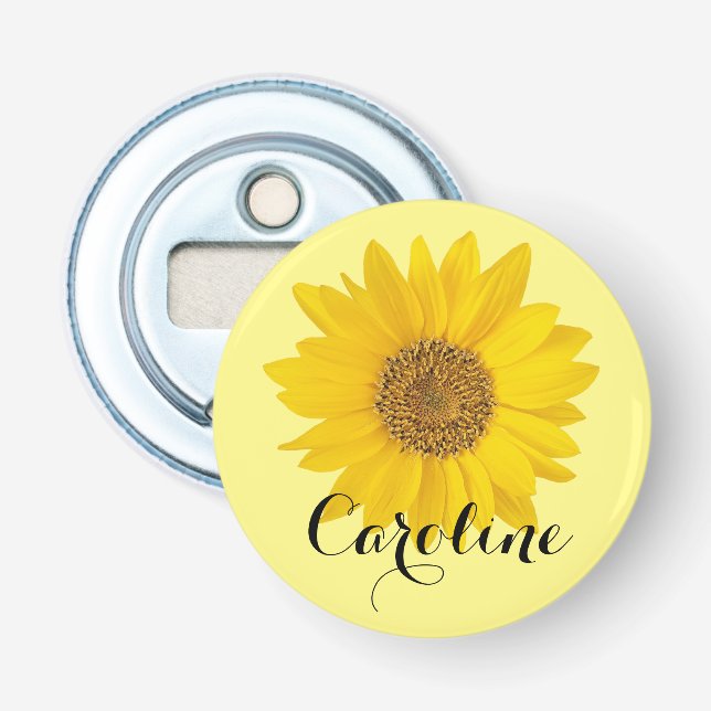 Décapsuleur Tournesol jaune vif avec nom personnalisé (Devant)