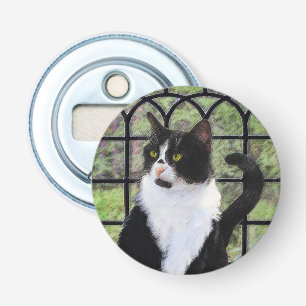 Décapsuleur Tuxedo Chat dans la peinture de fenêtre Art animal