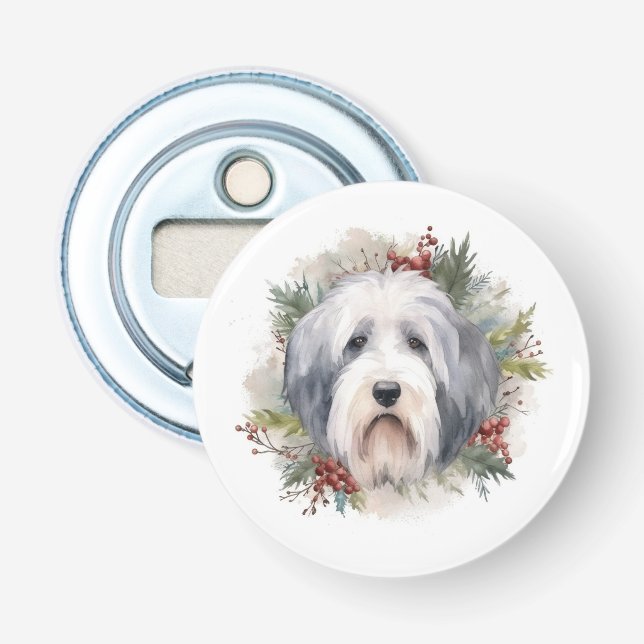 Décapsuleur Vieux anglais Sheepdog Christmas Wreath Festive Pu (Devant)