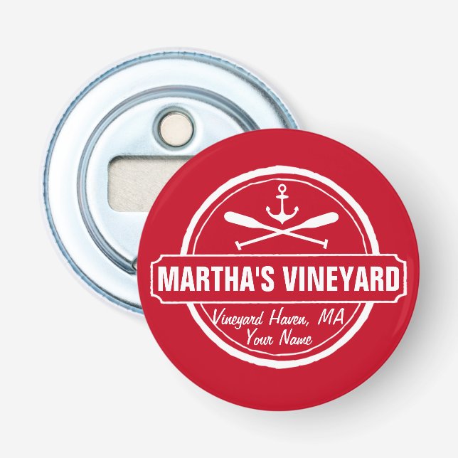 Décapsuleur Vignoble de Martha, MA ville, nom, ancre nautique (Devant)