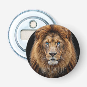 Décapsuleur Visage de lion majestueux aux yeux bleus   Faune A