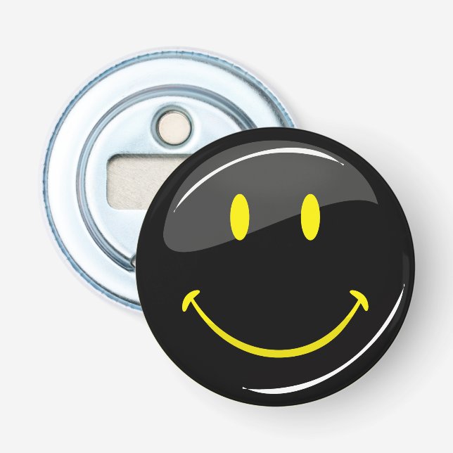 Décapsuleur Visage heureux noir au néon de couleur réglable (Devant)