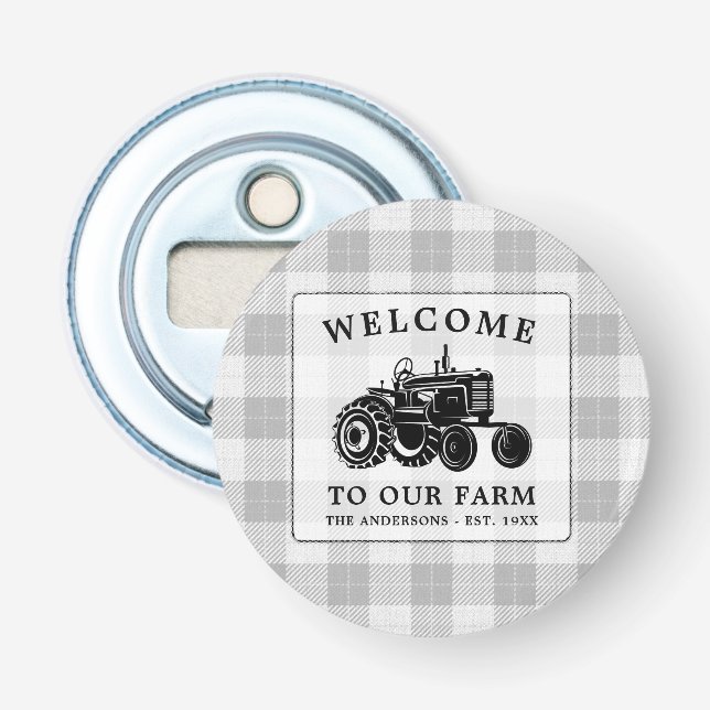 Décapsuleur Welcome Family Nom Farm Tractor White Plaid (Devant)