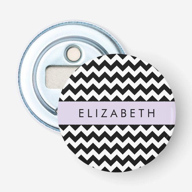 Décapsuleur Zigzag noir et blanc, Motif Chevron, Votre nom (Devant)