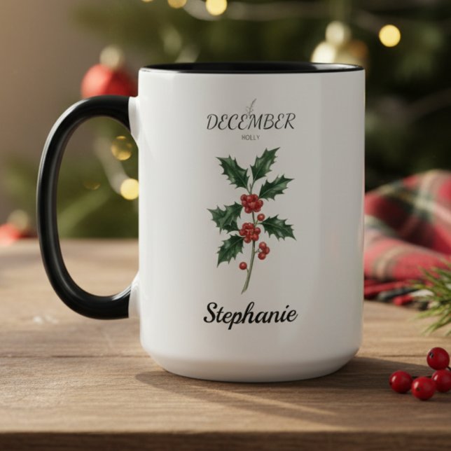 December Birth Flower Holly Birthday Tasse (December birth month flower holly birthday coffee mug)