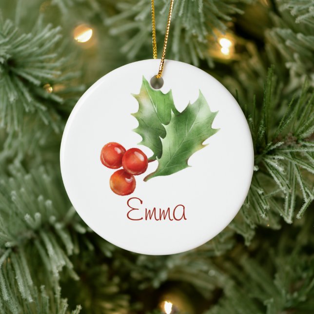 DECEMBER Birth Flower Hollyberry Name Holiday Keramik Ornament (Baum)