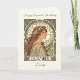 December Birthday Narcissus Art Nouveau Style Karte