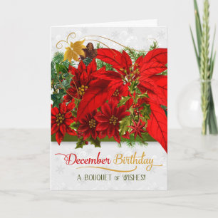 December Birthday Poinsettias for Christmastime Karte