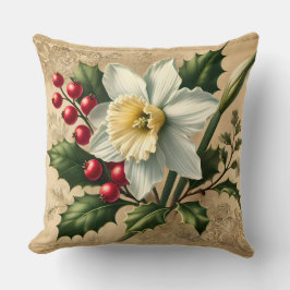 December Narcissus & Holly Birth Month Kissen