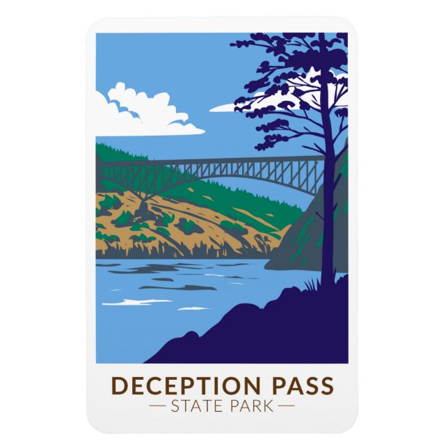 Deception Pass Staat Park Bridge Washington Retro Magnet (Vertikal)