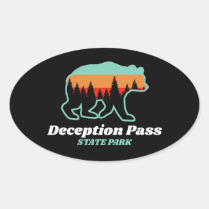 Deception Pass Staat Park Washington Bear Retro Ovaler Aufkleber