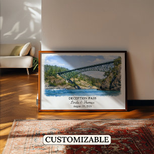 Deception Pass Washington Poster, Aquarell, Kunden Poster
