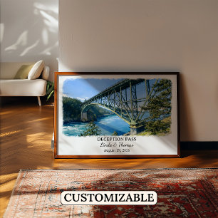 Deception Pass Washington Poster, Aquarell, Kunden Poster